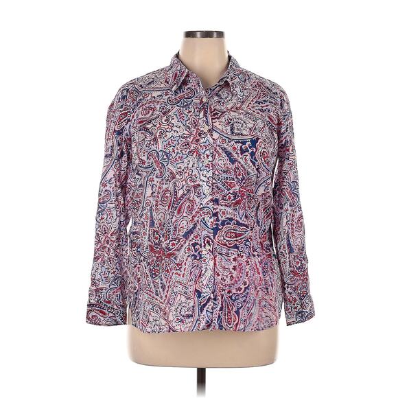 Talbots Women Petite Red White Blue Collared Button Down Paisley Long Sleeve 1X - Picture 1 of 9